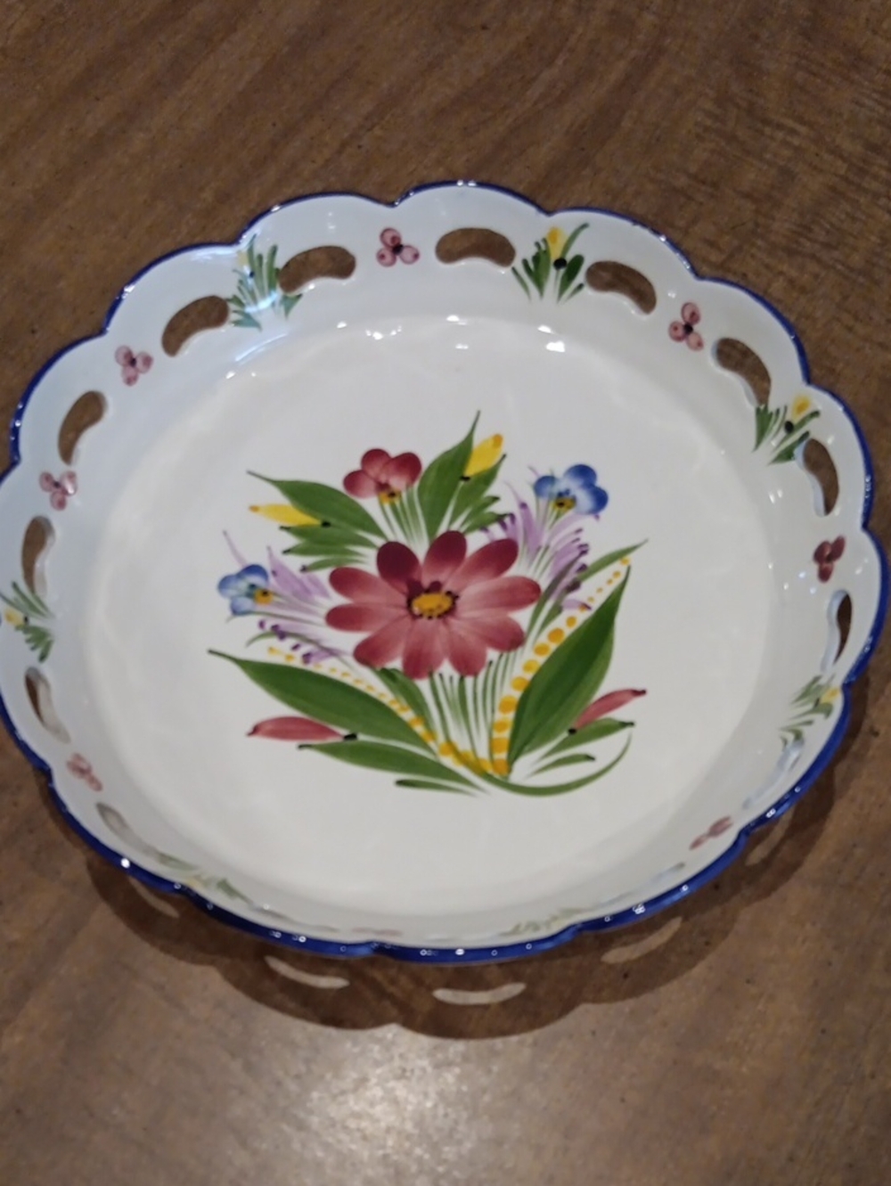 Hand-Painted Floral Ceramic Serving Bowl - White with Multicolor Floral Motif